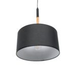 GloboStar® BRONX 01517 Μοντέρνο Κρεμαστό Φωτιστικό Καπέλο Μονόφωτο 1 x E27 IP20 Μαύρο Ύφασμα με Μπεζ Ξύλο - Μ35 x Π35 x Υ50cm - Image 7