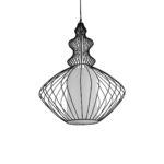 GloboStar® LILY 01558 Vintage Κρεμαστό Φωτιστικό Πλέγμα Μονόφωτο 1 x E27 IP20 Μαύρο Μέταλλο με Λευκό Ύφασμα - Μ43 x Π43 x Υ55cm - Image 2