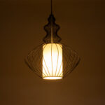 GloboStar® LILY 01558 Vintage Κρεμαστό Φωτιστικό Πλέγμα Μονόφωτο 1 x E27 IP20 Μαύρο Μέταλλο με Λευκό Ύφασμα - Μ43 x Π43 x Υ55cm - Image 3