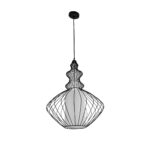 GloboStar® LILY 01558 Vintage Κρεμαστό Φωτιστικό Πλέγμα Μονόφωτο 1 x E27 IP20 Μαύρο Μέταλλο με Λευκό Ύφασμα - Μ43 x Π43 x Υ55cm - Image 4