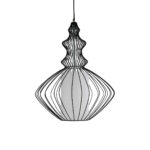 GloboStar® LILY 01558 Vintage Κρεμαστό Φωτιστικό Πλέγμα Μονόφωτο 1 x E27 IP20 Μαύρο Μέταλλο με Λευκό Ύφασμα - Μ43 x Π43 x Υ55cm - Image 5