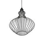 GloboStar® LILY 01558 Vintage Κρεμαστό Φωτιστικό Πλέγμα Μονόφωτο 1 x E27 IP20 Μαύρο Μέταλλο με Λευκό Ύφασμα - Μ43 x Π43 x Υ55cm - Image 6