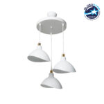 GloboStar® RIVE 203-0142 Μοντέρνο Κρεμαστό Φωτιστικό Καμπάνα Τρίφωτο 3 x E27 IP20 Λευκό με Χρυσό Πλαστικό - Μ45 x Π45 x Υ80cm