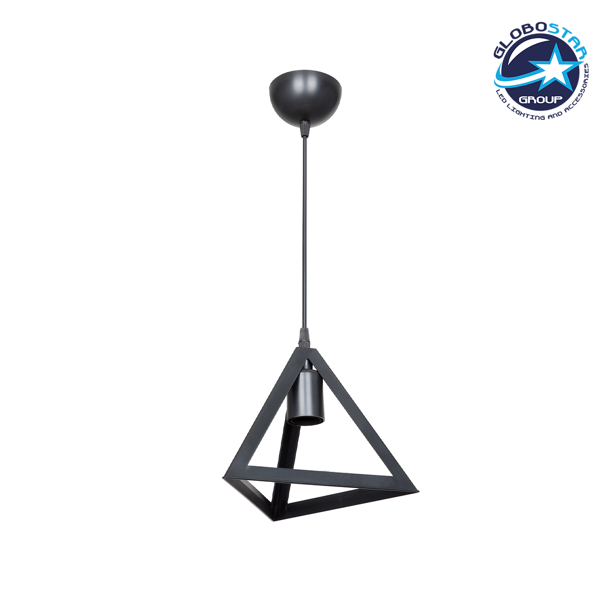 203_0159_1 GloboStar® TRIANGLE 203-0159 Μοντέρνο Κρεμαστό Φωτιστικό Καμπάνα Μονόφωτο 1 x E27 IP20 Μάυρο Πλαστικό - Μ24 x Π24 x Υ86cm - Image 1