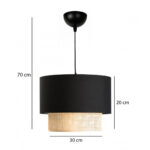 GloboStar® BIGGIE 204-0098 Μοντέρνο Κρεμαστό Φωτιστικό Kαπέλο Μονόφωτο 1 x E27 IP20 Μαύρο Ύφασμα με Μπεζ Rattan - Μ30 x Π30 x Υ70cm - Image 2