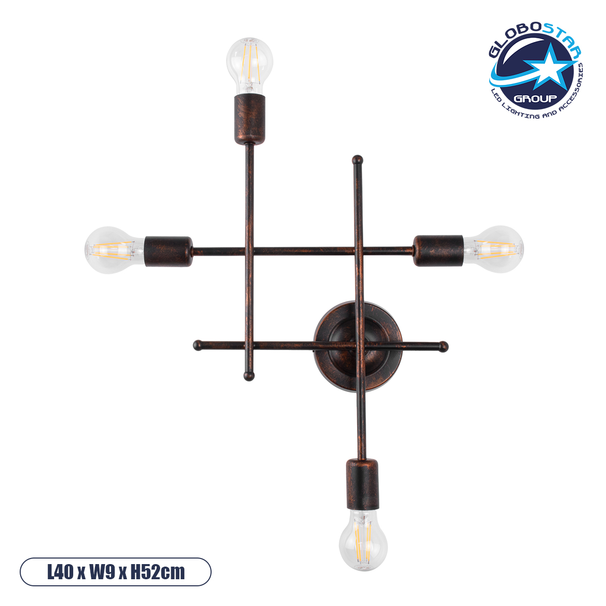 00662_01 GloboStar® PIPING 00662 Vintage Επιτοίχιο Φωτιστικό Πολύφωτο 4 x E27 IP20 Χάλκινο Μέταλλο - Μ40 x Π9 x Υ52cm - Image 1