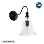 GloboStar® LILLY 01064 Vintage Επιτοίχιο Φωτιστικό Απλίκα Μονόφωτο 1 x E27 IP20 Μαύρο Μέταλλο με Διάφανο Γυαλί - Μ38 x Π20 x Υ37cm
