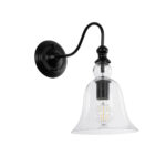 GloboStar® LILLY 01064 Vintage Επιτοίχιο Φωτιστικό Απλίκα Μονόφωτο 1 x E27 IP20 Μαύρο Μέταλλο με Διάφανο Γυαλί - Μ38 x Π20 x Υ37cm - Image 2