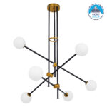 GloboStar® VELVET 00994 Μοντέρνο Φωτιστικό Οροφής Πλέγμα Πολύφωτο 6 x G9 IP20 Μαύρο & Χρυσό Μέταλλο με Λευκό Γυαλί - Μ80 x Π80 x Υ85cm