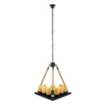 GloboStar® DOME 10001021 Vintage Κρεμαστό Φωτιστικό Ανάρτηση Πολύφωτο 9 x E27 Μαύρο Μέταλλο, Μπεζ Σχοινί με Μπεζ Όνυχα - Μ68 x Π60 x Υ50cm - Image 4