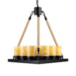 GloboStar® DOME 10001021 Vintage Κρεμαστό Φωτιστικό Ανάρτηση Πολύφωτο 9 x E27 Μαύρο Μέταλλο, Μπεζ Σχοινί με Μπεζ Όνυχα - Μ68 x Π60 x Υ50cm - Image 5