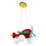 GloboStar® AIRPLANE 01575 Παιδικό Κρεμαστό Φωτιστικό Φιγούρα Τρίφωτο 3 x E27 IP20 Πολύχρωμο Ξύλο με Λευκό Γυαλί - Μ51 x Π49 x Υ26cm - Image 4