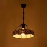 GloboStar® ZION 203-0003 Vintage Κρεμαστό Φωτιστικό Σχοινί Μονόφωτο 1 x E27 IP20 Μαύρο Μέταλλο με Μπεζ Σχοινί - Μ33 x Π33 x Υ29cm - Image 3