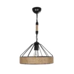 GloboStar® ZION 203-0003 Vintage Κρεμαστό Φωτιστικό Σχοινί Μονόφωτο 1 x E27 IP20 Μαύρο Μέταλλο με Μπεζ Σχοινί - Μ33 x Π33 x Υ29cm - Image 4