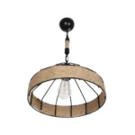 GloboStar® ZION 203-0003 Vintage Κρεμαστό Φωτιστικό Σχοινί Μονόφωτο 1 x E27 IP20 Μαύρο Μέταλλο με Μπεζ Σχοινί - Μ33 x Π33 x Υ29cm - Image 5