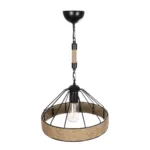 GloboStar® ZION 203-0003 Vintage Κρεμαστό Φωτιστικό Σχοινί Μονόφωτο 1 x E27 IP20 Μαύρο Μέταλλο με Μπεζ Σχοινί - Μ33 x Π33 x Υ29cm - Image 6
