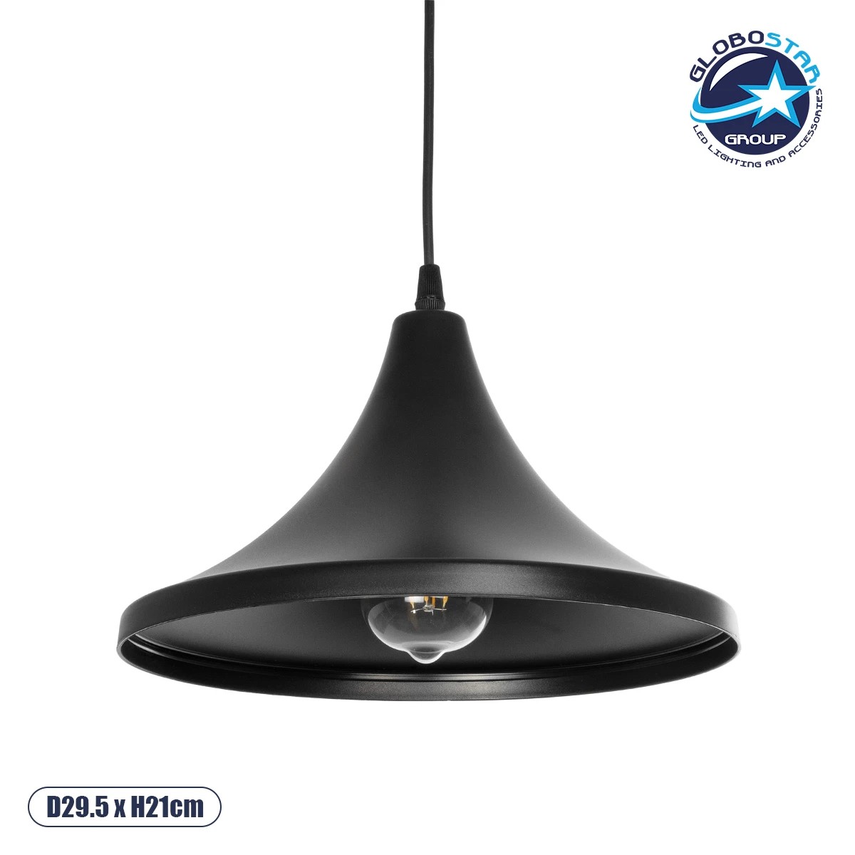 203_0078_1 GloboStar® BELFRY 203-0078 Μοντέρνο Κρεμαστό Φωτιστικό Καμπάνα Μονόφωτο 1 x E27 IP20 Μαύρο Πλαστικό - Μ29.5 x Π29.5 x Υ21cm - Image 1