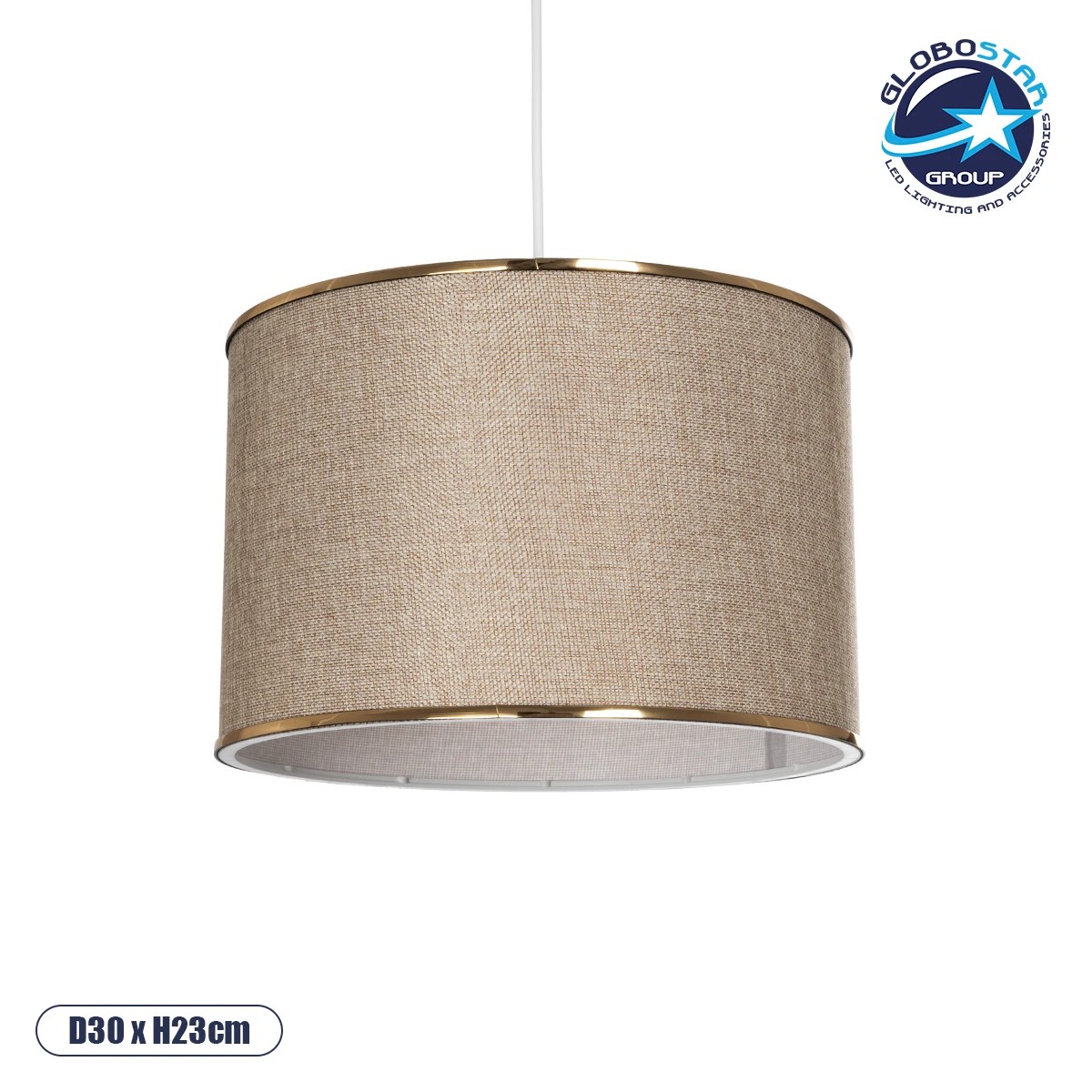 203_0112_1 GloboStar® ELECTRA 203-0112 Μοντέρνο Κρεμαστό Φωτιστικό Καπέλο Μονόφωτο 1 x E27 IP20 Mπεζ Ύφασμα με Χρυσό Μέταλλο - Μ30 x Π30 x Υ23cm - Image 1