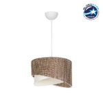 GloboStar® LILI 203-0177 Μοντέρνο Κρεμαστό Φωτιστικό Καπέλο Μονόφωτο 1 x E27 IP20 Σκούρο Καφέ & Μαύρο Ύφασμα - Μ30 x Π30 x Υ95cm
