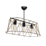GloboStar® GATSBY 203-0006 Vintage Κρεμαστό Φωτιστικό Σχοινί Τρίφωτο 3 x E27 IP20 Μαύρο Μέταλλο με Μπεζ Σχοινί - Μ60 x Π28 x Υ22cm - Image 2