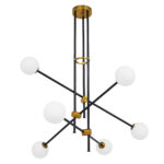 GloboStar® VELVET 00994 Μοντέρνο Φωτιστικό Οροφής Πλέγμα Πολύφωτο 6 x G9 IP20 Μαύρο & Χρυσό Μέταλλο με Λευκό Γυαλί - Μ80 x Π80 x Υ85cm - Image 2