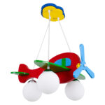 GloboStar® AIRPLANE 01575 Παιδικό Κρεμαστό Φωτιστικό Φιγούρα Τρίφωτο 3 x E27 IP20 Πολύχρωμο Ξύλο με Λευκό Γυαλί - Μ51 x Π49 x Υ26cm - Image 2