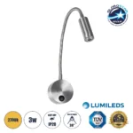GloboStar® GOOSE 61691 Φωτιστικό Τοίχου - Απλίκα LED 3W 300lm 36° AC 220-240V IP20 - Reading Light - Θερμό Λευκό 2700K Ασημί Αλουμίνιο - Μ6.5 x Π22.5 x Υ23cm - 5 Xρόνια Εγγύηση
