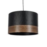GloboStar® ZYKLUS 203-0101 Μοντέρνο Κρεμαστό Φωτιστικό Καπέλο Μονόφωτο 1 x E27 IP20 Μαύρο Ύφασμα με Καρυδί Ξύλο - Μ36 x Π36 x Υ25cm - Image 2