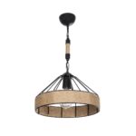 GloboStar® ZION 203-0003 Vintage Κρεμαστό Φωτιστικό Σχοινί Μονόφωτο 1 x E27 IP20 Μαύρο Μέταλλο με Μπεζ Σχοινί - Μ33 x Π33 x Υ29cm - Image 2
