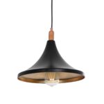 GloboStar® BELFRY 203-0077 Μοντέρνο Κρεμαστό Φωτιστικό Καμπάνα Μονόφωτο 1 x E27 IP20 Μαύρο & Χρυσό Πλαστικό - Μ29.5 x Π29.5 x Υ22cm - Image 2