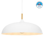 GloboStar® VALLETE 00837 Μοντέρνο Κρεμαστό Φωτιστικό Καμπάνα Μονόφωτο 1 x E27 IP20 Λευκό Μέταλλο με Μπεζ Ξύλο - Μ60 x Π60 x Υ35cm