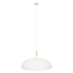 GloboStar® VALLETE 00837 Μοντέρνο Κρεμαστό Φωτιστικό Καμπάνα Μονόφωτο 1 x E27 IP20 Λευκό Μέταλλο με Μπεζ Ξύλο - Μ60 x Π60 x Υ35cm - Image 2