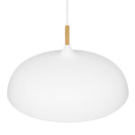 GloboStar® VALLETE 00837 Μοντέρνο Κρεμαστό Φωτιστικό Καμπάνα Μονόφωτο 1 x E27 IP20 Λευκό Μέταλλο με Μπεζ Ξύλο - Μ60 x Π60 x Υ35cm - Image 5