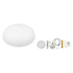 GloboStar® VALLETE 00837 Μοντέρνο Κρεμαστό Φωτιστικό Καμπάνα Μονόφωτο 1 x E27 IP20 Λευκό Μέταλλο με Μπεζ Ξύλο - Μ60 x Π60 x Υ35cm - Image 6