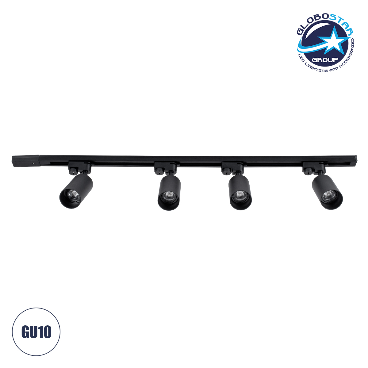 60356_1 GloboStar® LEO 60356 Μοντέρνο Φωτιστικό Οροφής Ράγα Πολύφωτο 4 x GU10 IP20 Μαύρο Αλουμίνιο - Μ100 x Π6 x Υ20cm - 5 Χρόνια Εγγύηση - Image 1