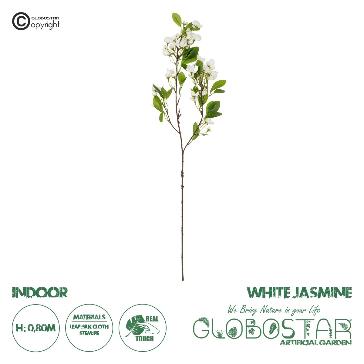21145_1 GloboStar® Artificial Garden WHITE JASMINE BRANCH 21145 Τεχνητό Διακοσμητικό Κλαδί Λευκό Γιασεμί Y80cm - Image 1