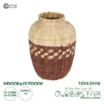GloboStar® Artificial Garden TOULOUSE 21225 Διακοσμητικό Πλεκτό Καλάθι - Κασπώ Γλάστρα - Flower Pot Μπεζ με Κόκκινο Π25 x M25 x Υ32cm