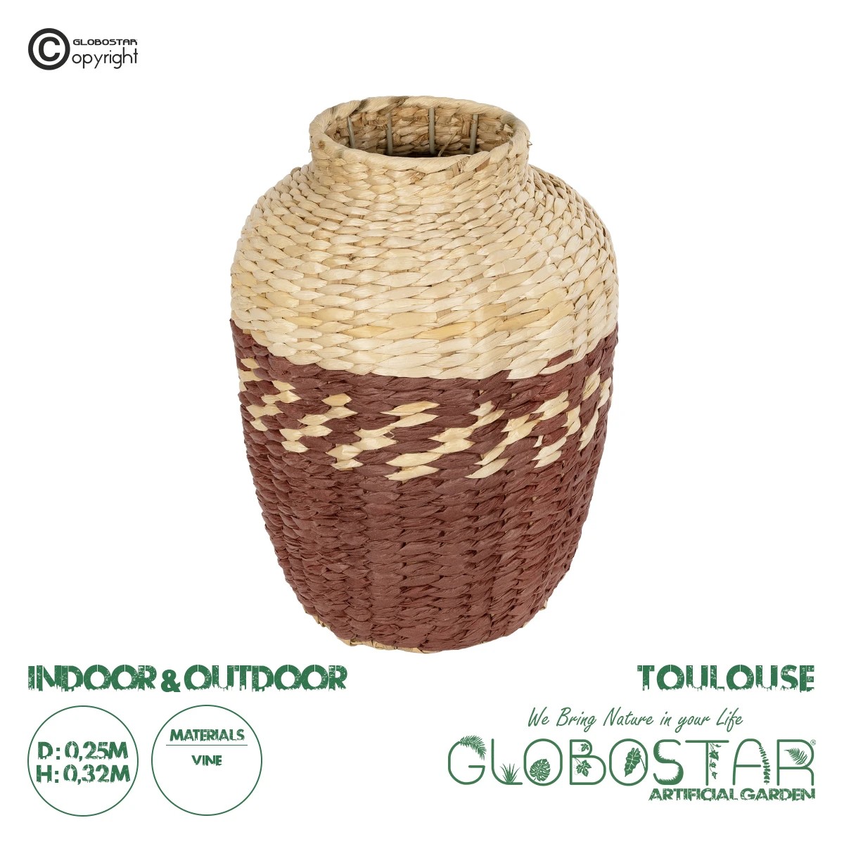 21225_1 GloboStar® Artificial Garden TOULOUSE 21225 Διακοσμητικό Πλεκτό Καλάθι - Κασπώ Γλάστρα - Flower Pot Μπεζ με Κόκκινο Π25 x M25 x Υ32cm - Image 1