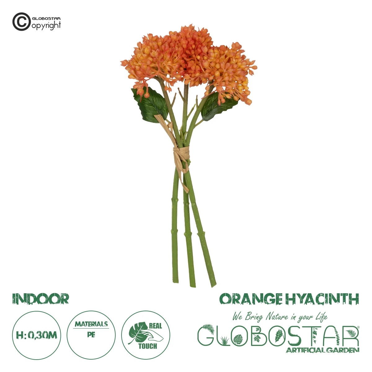 21357_1 GloboStar® Artificial Garden ORANGE HYACINTH BOUQUET 21357 Τεχνητό Διακοσμητικό Μπουκέτο Πορτοκαλί Υάκυνθος Y30cm - Image 1