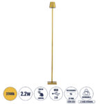 GloboStar® NEGA 60479 Μοντέρνο Επιδαπέδιο Φωτιστικό LED 2.2W 154lm 360° DC 5V IP44 Θερμό Λευκό 2700K Dimmable με Διακόπτη Αφής - Επαναφορτιζόμενο με Μπαταρία Li-ion 4000mAh - Χρυσό Πλατίνα - Φ10 x Υ135cm - 2 Χρόνια Εγγύηση - Image 2