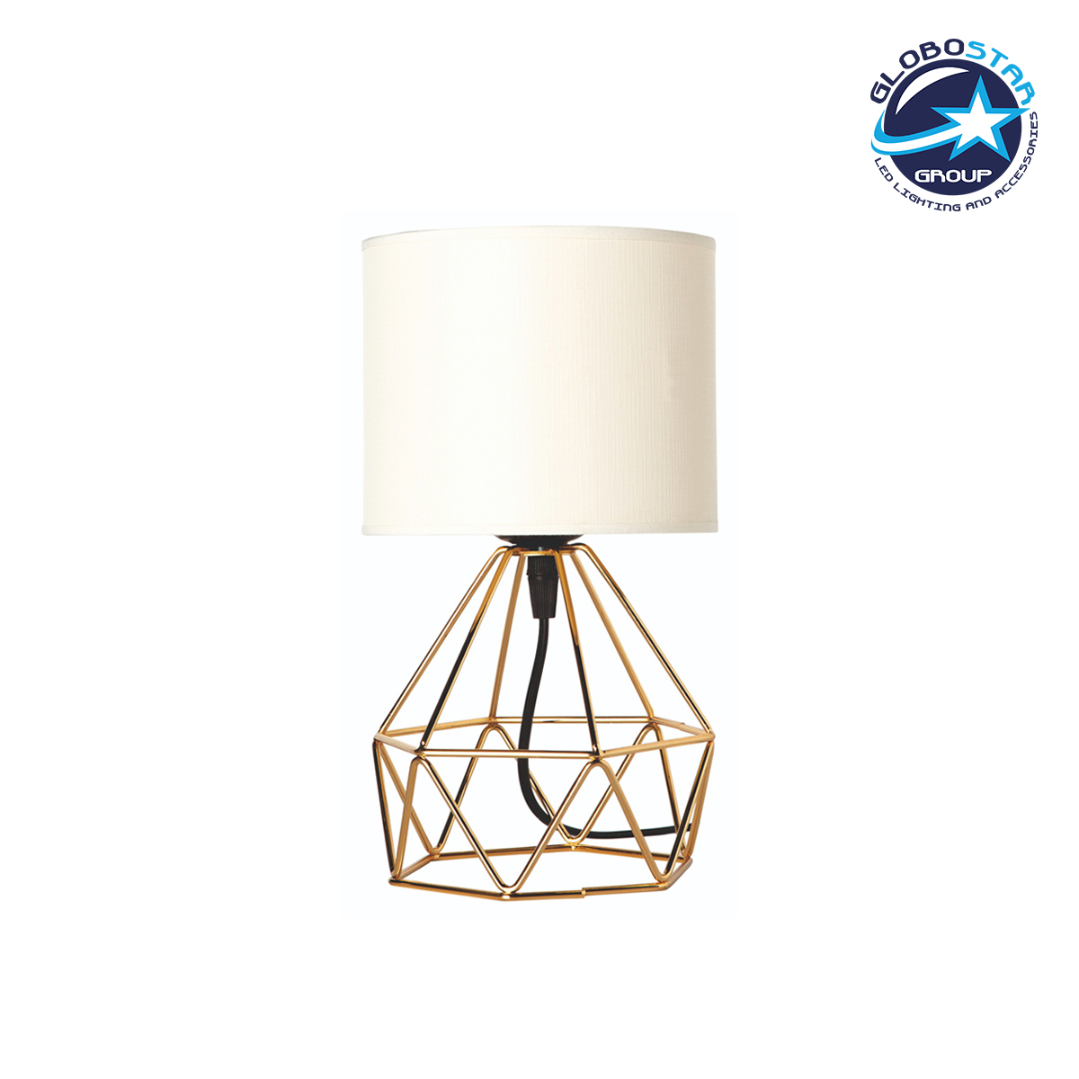 202_0058_1 GloboStar® SHAPE 202-0058 Μοντέρνο Eπιτραπέζιο Φωτιστικό Πορτατίφ Μονόφωτο 1 x E27 IP20 Χρυσό Μέταλλο με Λευκό Ύφασμα - Μ16 x Π16 x Υ30cm - Image 1