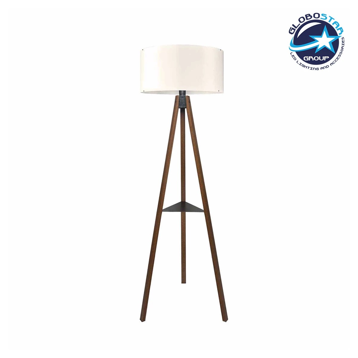 204_0129_1 GloboStar® SHELF 204-0129 Μοντέρνο Eπιδαπέδιο Φωτιστικό Μονόφωτο 1 x E27 IP20 Καφέ Ξύλο με Μπεζ Ύφασμα - Μ38 x Π38 x Υ135cm - Image 1
