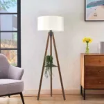 GloboStar® SHELF 204-0129 Μοντέρνο Eπιδαπέδιο Φωτιστικό Μονόφωτο 1 x E27 IP20 Καφέ Ξύλο με Μπεζ Ύφασμα - Μ38 x Π38 x Υ135cm - Image 4