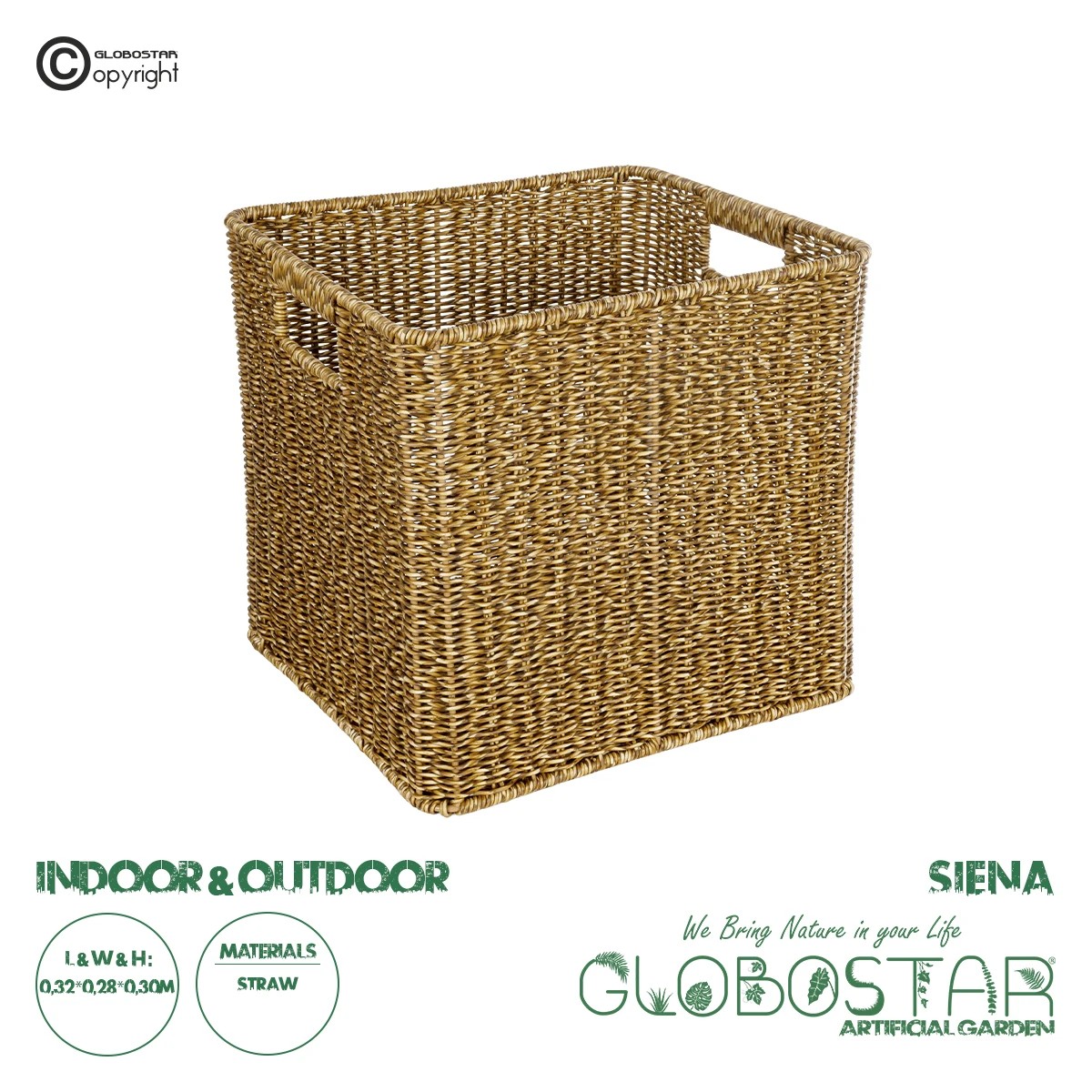 21497_1 GloboStar® Artificial Garden SIENA 21497 Διακοσμητικό Πλεκτό Καλάθι - Κασπώ Γλάστρα - Flower Pot Μπεζ Μ32 x Π28 x Υ30cm - Image 1