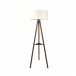 GloboStar® SHELF 204-0129 Μοντέρνο Eπιδαπέδιο Φωτιστικό Μονόφωτο 1 x E27 IP20 Καφέ Ξύλο με Μπεζ Ύφασμα - Μ38 x Π38 x Υ135cm - Image 2