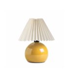 GloboStar® LISBON 204-0155 Μοντέρνο Eπιτραπέζιο Φωτιστικό Μονόφωτο 1 x E27 IP20 Κίτρινο Μέταλλο με Μπεζ Ύφασμα - Μ22 x Π22 x Υ38cm - Image 2