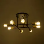GloboStar® BLAZEA 201-0064 Vintage Φωτιστικό Οροφής Πλέγμα Πολύφωτο 8 x E27 IP20 Χρυσό & Μαύρο Μέταλλο - Μ51 x Π51 x Υ7cm - Image 3