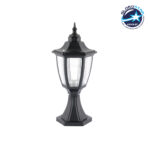 GloboStar® ENGLAND 202-0009 Vintage Επιδαπέδιο Φωτιστικό Φαναράκι Μονόφωτο 1 x E27 IP44 Μαύρο & Διάφανο Πλαστικό - Μ20 x Π20 x Υ45cm