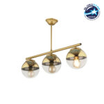 GloboStar® CITY 202-0045 Μοντέρνο Φωτιστικό Οροφής Μπάλα Τρίφωτο 3 x E27 IP20 Χρυσό Μέταλλο με Διάφανο Γυαλί - Μ55 x Π15 x Υ43cm