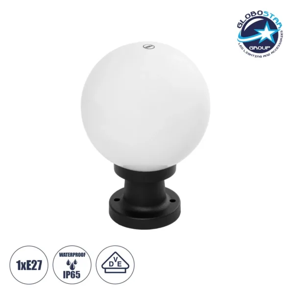 GLOBOSTAR® AGROS 61595 Φωτιστικό Κολωνάκι Κήπου με Ντουί 1 x E27 AC 220-240V Αδιάβροχο IP65 - Λευκό & Μάυρο - Μ20 x Π20 x Υ30cm